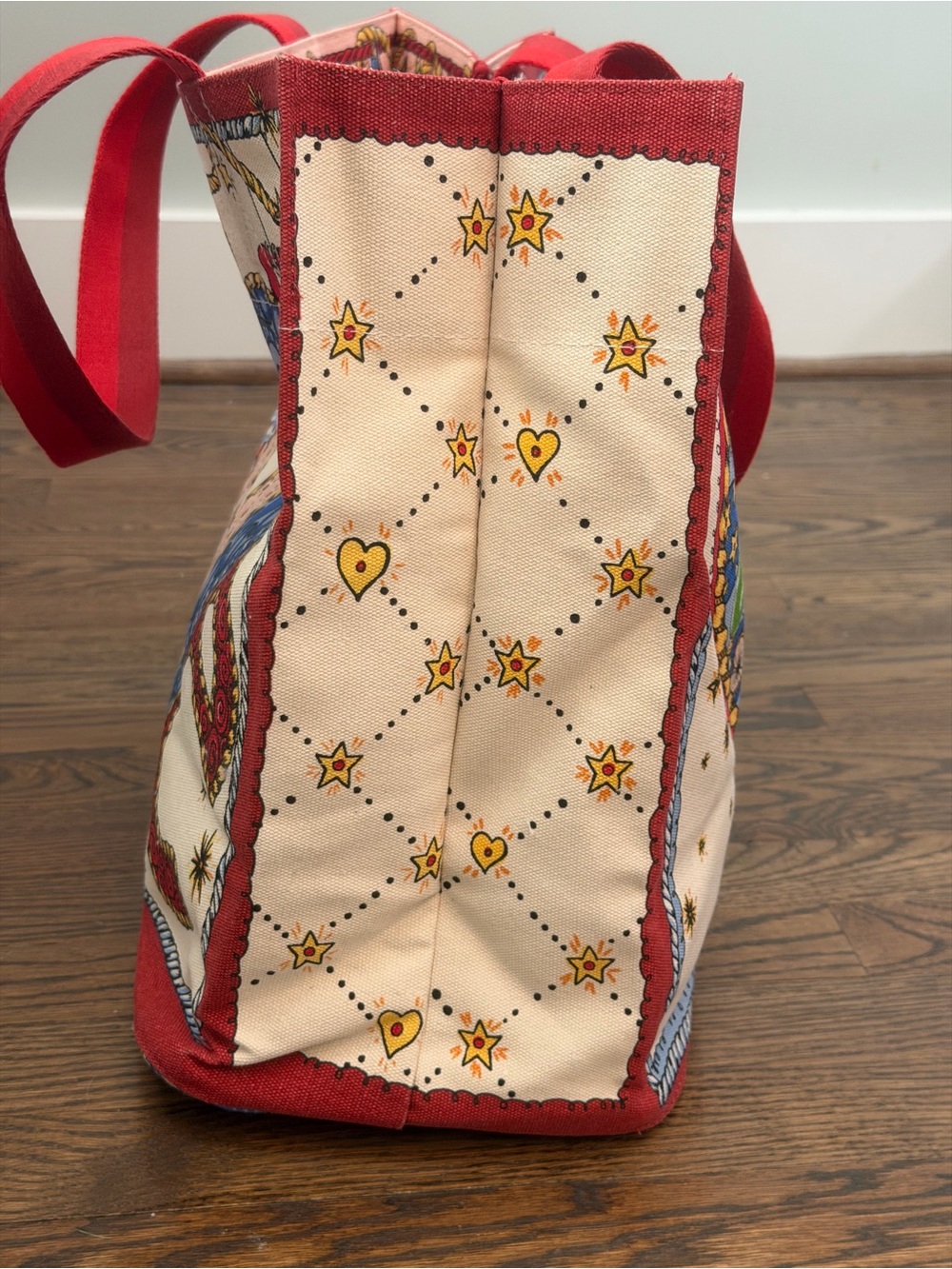 Brighton Love Heart Holiday Tote Bag Canvas Reversible Shopper Red Handles - Picture 7 of 13